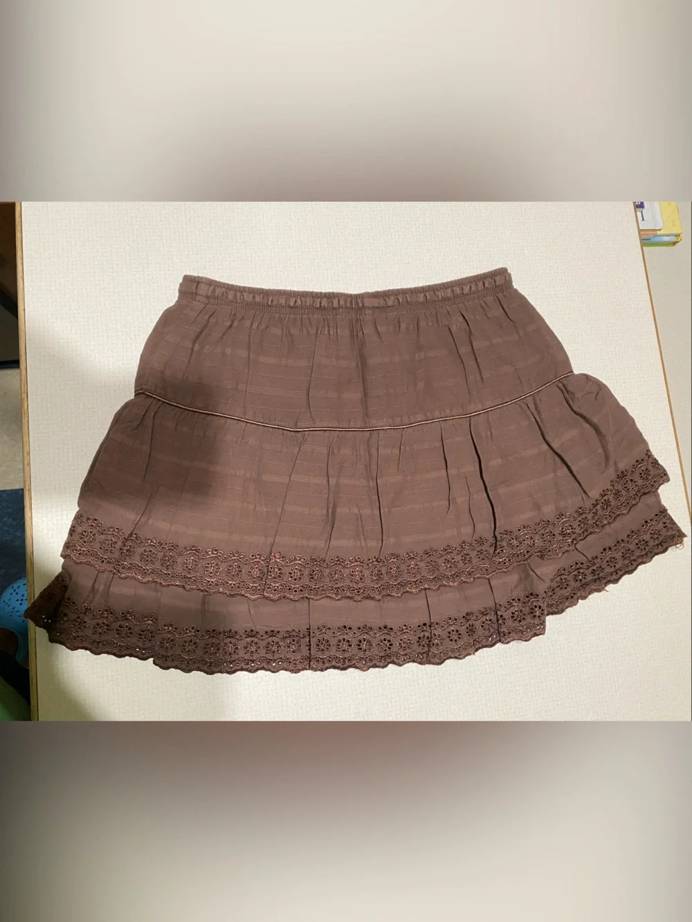 Limited Too Brown Tiered Lace-Trim Mini Skirt - Picture 2 of 4